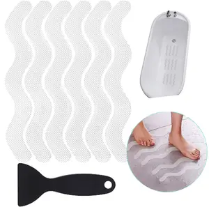 Anti Slip Shower Stickers, Adhesive Decals Safety Strips with Scraper for Bath Tub, Shower Floor, Stairs, 24 Pieces (Clear) Mats Mats