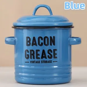 Enamel Oil Can Set Large-capacity Condiment Can Blue Ceramic Bacon Grease Storage Can Outdoor Travel Kitchenware High Temperature Safe Handmade Dispensers Utensils