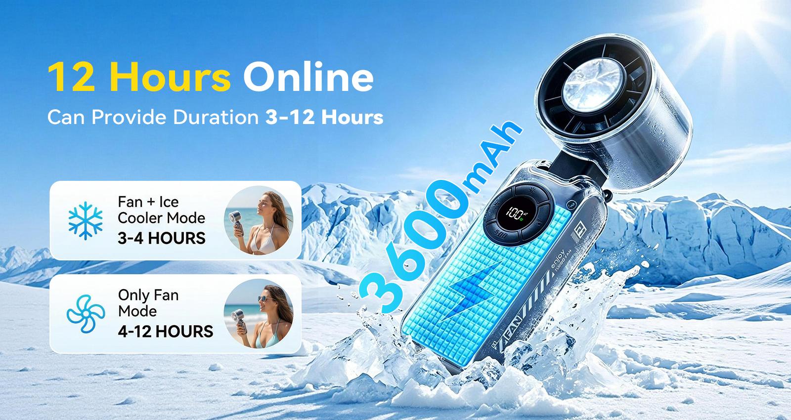 Qawtor 2026 Refrigeration Handheld Turbo Fan, 3600mAh Battery Operated, Up to 12 Working Hours, 199-Level Stepless Control with Digital Display, 5-in-1 Handheld/Neck/Desktop Cooling Fan for Travel, Dorm & Office, summervibes tiktokshop summerwins
