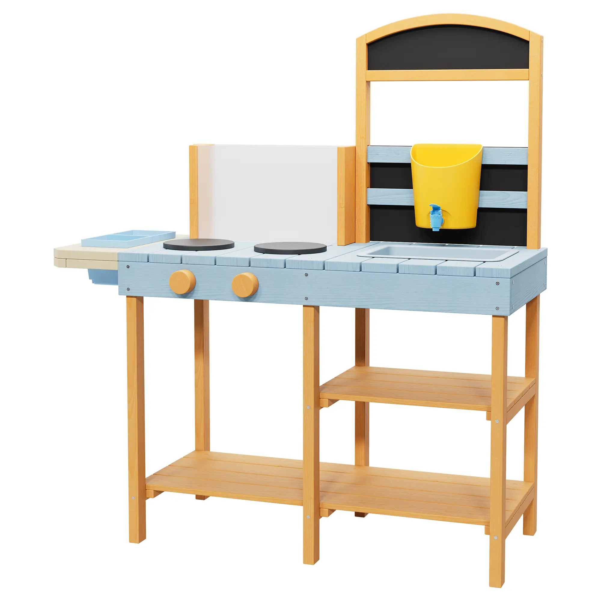 Garvee 2-in-1 Wooden Mud Kitchen Water & Sand Table for Kids – Removable Basin, Chalkboard, Storage Shelves, Stove Top, See-Through Planter Box & Faucet – Outdoor Sensory Play Table for Toddlers Ages 3+