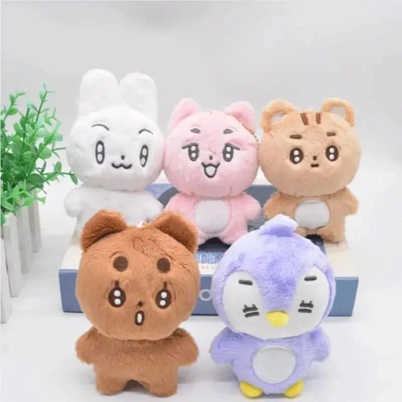 New 5pcs TXT Dolls Kpop Cartoon Soobin Beomgyu Same Plush Keyrings Q Styles Tutu Bar Two-Bar Doll Keychain Rings Bag Pendants
