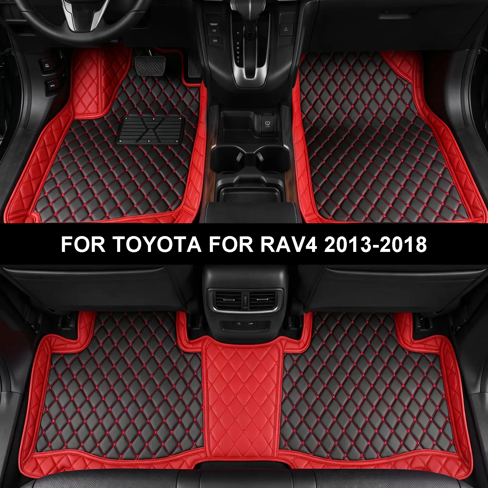 Fit For Toyota RAV4 2013‑2018 (NOT HYBRID) Full Coverage Floor Mats, Black Red All‑Weather Waterproof Floor Liners 1st & 2nd Row Set