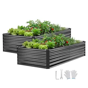 VEVOR 1 Pack Galvanized Raised Garden Beds, 8x 4x 1 ft, Rectangular Metal Planter Boxes Kit Outdoor, Bottomless Elevated Planting Box with Gloves, Alu - Zinc, for Growing Flowers Vegetables, Dark GrayVEVOR Super Brand Day