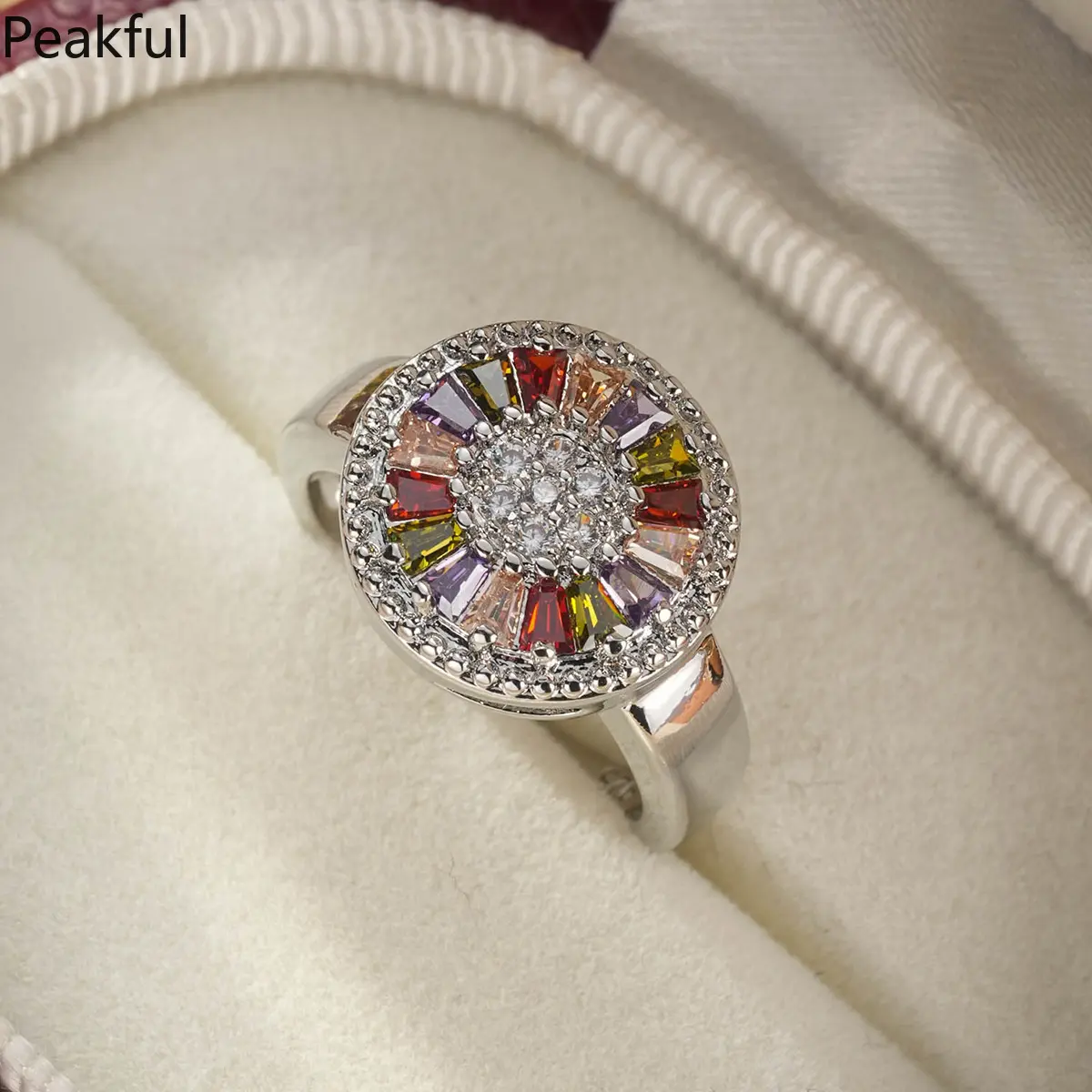 Luxurious Women's Ring – Colorful Zircon Band with Floral Design – Wedding & Engagement Jewelry Gift