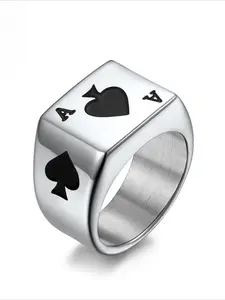 Meaningful and unique personality Gambler trendy jewelry Red A Spade A Stainless Steel Ring Statement Multi Ring Ring Men Lucky Playing Card Men Women's Ring Hands