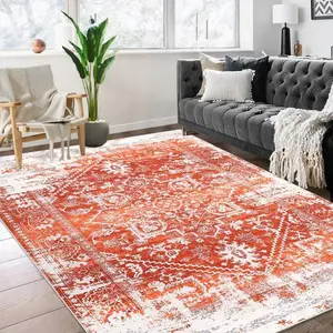 【GARVEE】Vintage Medallion Rug 4x6 Washable Soft Rug Non Slip Bedroom Rug Boho Living Room Rug Accent Throw Rugs for Entryway Office, Orange