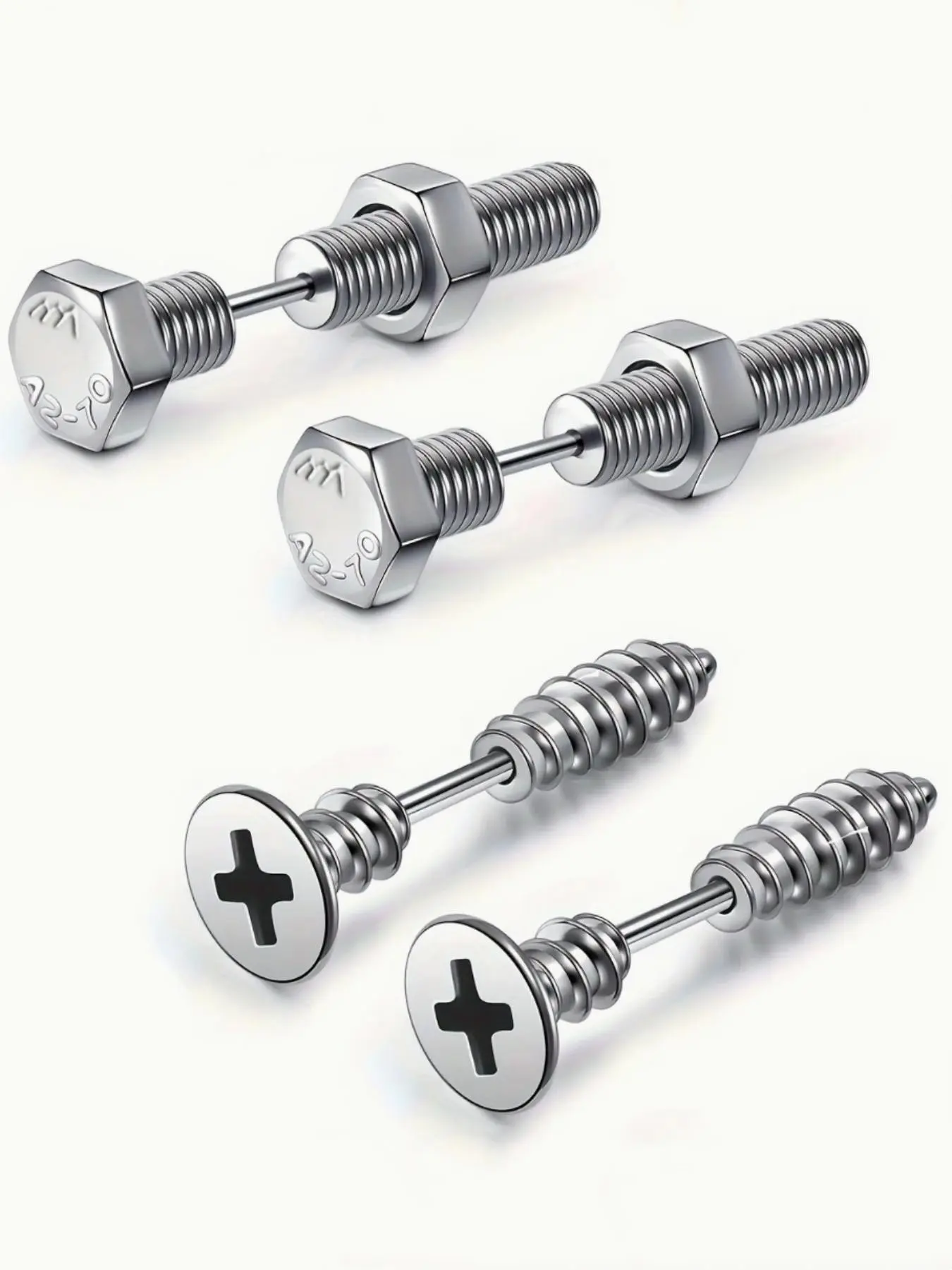 2 pairs of stainless steel punk screw ear stud men's earrings, women's cartilage earrings, Earring studs, anti-allergy ear piercing, ear screen spiral body jewelry, punk style hip-hop gifts for family and friends