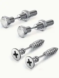 2 pairs of stainless steel punk screw ear stud men's earrings, women's cartilage earrings, anti-allergy ear piercing, ear screen spiral body jewelry, punk style hip-hop special gifts for family and friends, and festival birthday gifts for boyfriends/girlf