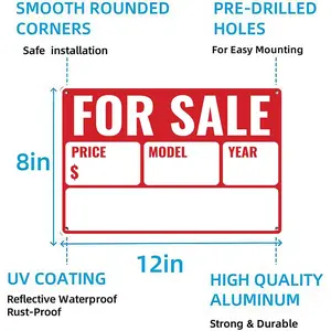 For Sale Blank Metal Sign 12x8 In Aluminum, Vintage Car For Sale Tin Sign for Vehicle, Dealership, Garage Decor, Retro Blank For Sale Wall Art, 12x8 Inch Aluminum Plaque