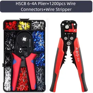 Ferrule Crimping Tool Kit with 1200pcs Wire Connectors, Insulated Wire Crimp Terminals, Wire Stripper，Self-Adjusting Ratchet Wire Crimping Tool Kit Crimper Plier Set HSC8 6-4A