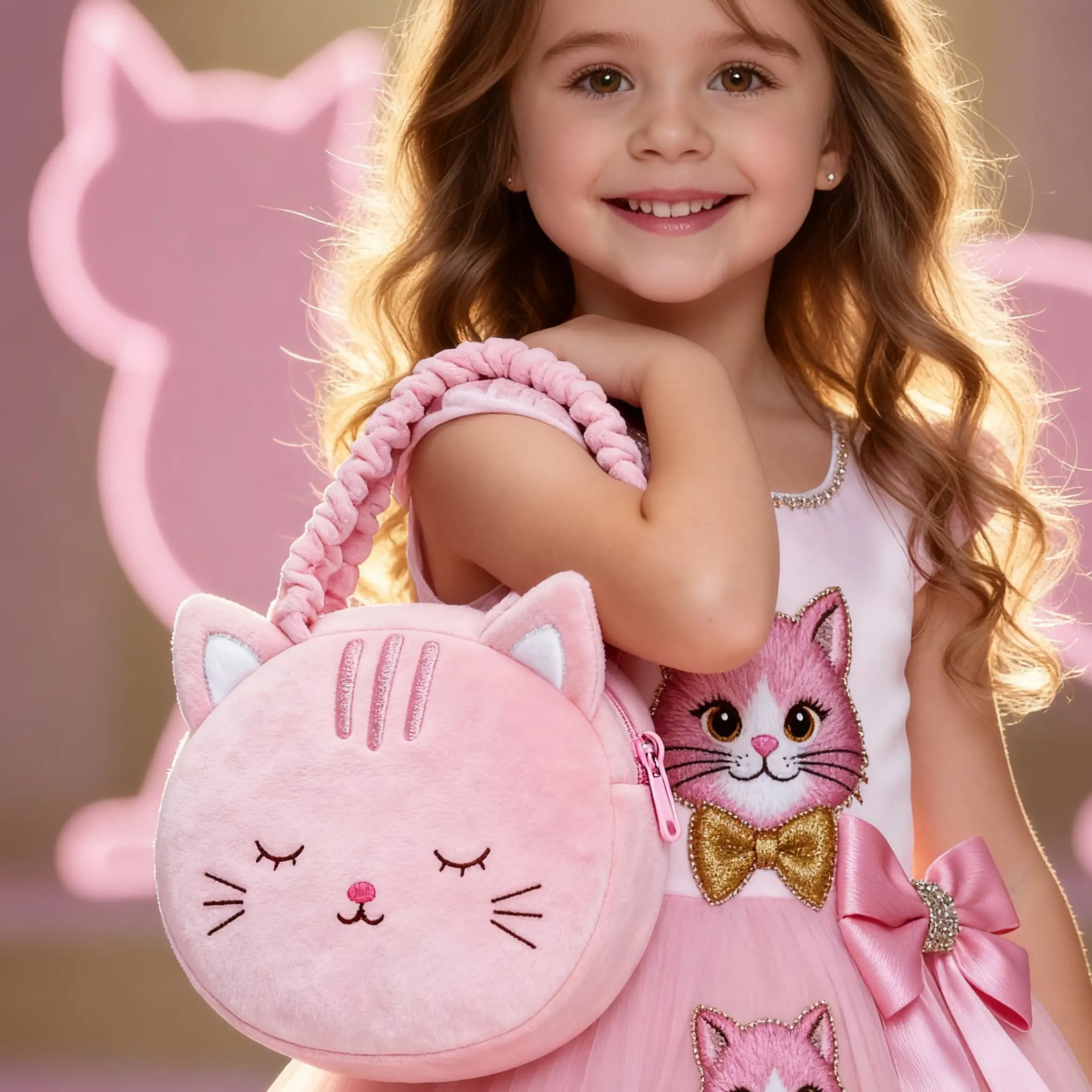 Gloveleya Girls Handbag & Wallet – Cute Cat Tote Bag and Heart-Shaped Plush Purse Soft Decorative Shoulder Bag | Perfect Christmas Gift, Birthday Pre