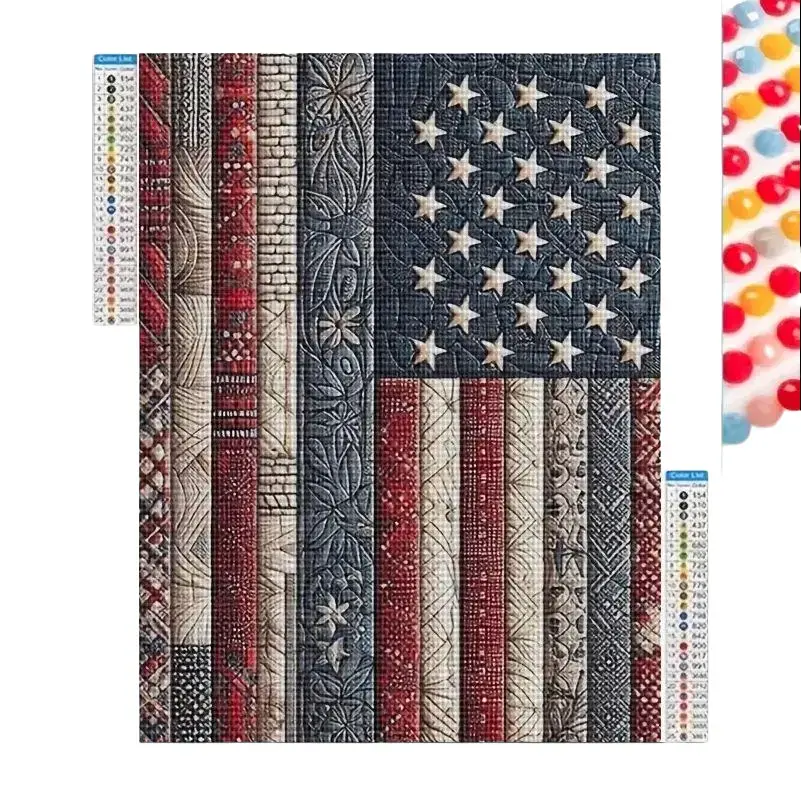 American Flag Pattern DIY 5D Diamond Art Colorful Painting Kit without Frame, DIY Diamond Painting for Bedroom Wall Decor