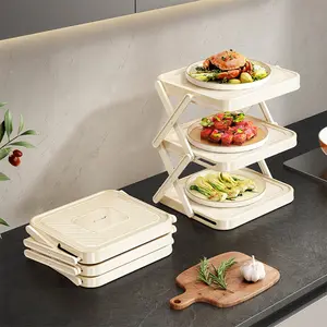 3 Tier Foldable Kitchen Prep Rack Multifunctional Storage Organizer With Tray For Hot Pot Ingredients Space Saving