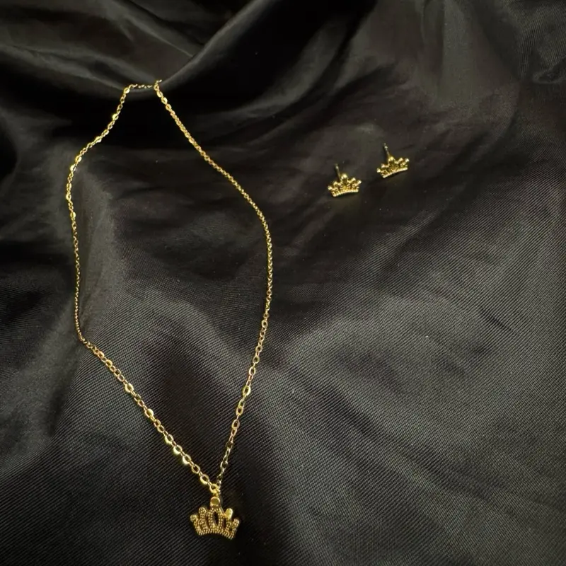 Crown Necklace and Stud Earring Set