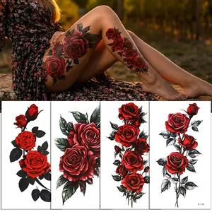 4pcs Rose Temporary Tattoo Stickers, Unisex Fake Body Art Tattoos, Easy-To-Apply Temp Tattoos for Men & Women