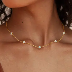 Dainty Silver Gold Necklaces for Women Trendy Non Tarnish 14K Gold Plated Cubic Zirconia Necklace for Wedding Prom Brides Jewelry