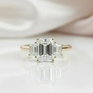 14k Yellow Gold Emerald Cut Diamond Option Baguette Engagement Ring