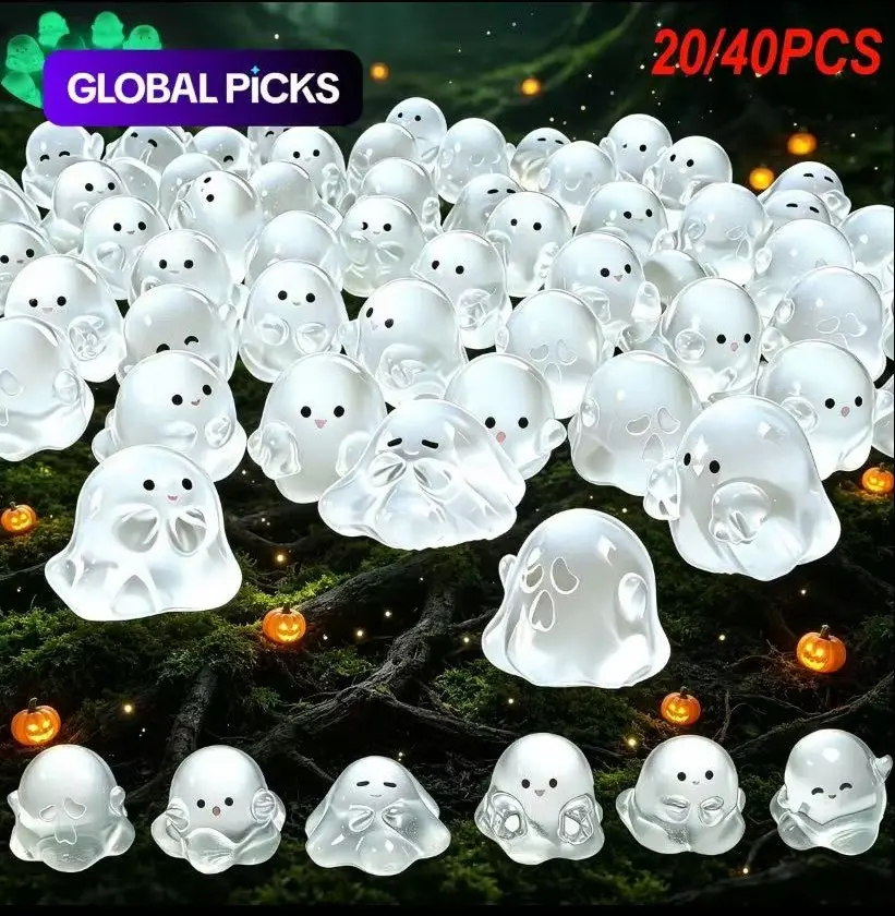 Cute Glow-In-The-Dark Mini Ghost Ornament Set (20/40 Pieces), Halloween Holiday Decor, DIY Micro Landscape Accessory, Fun Party Gift #GLOBAL PICKS