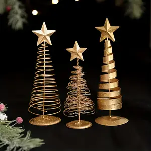 3-Piece Mini Christmas Trees Set, Elegant Vintage Holiday Table Centerpiece Decorations, Durable Iron Construction