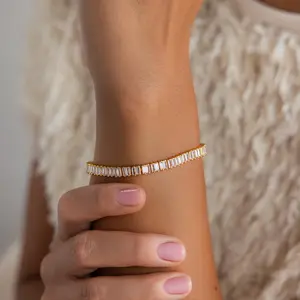 Vertical Baguette Tennis Bracelet by Caitlyn Minimalist - Vintage Diamond Gemstone Bracelet in Gold & Silver - Art Deco Jewelry - Gift for Her
