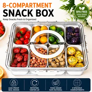 Airtight Food-Grade Snack Container with 8 Dividers, Rotating Center Lid, Leak-Proof Seal, Portable Kitchen Household Meal Prep Organizer for Kids & Travel, Containers, Kitchen Household Products