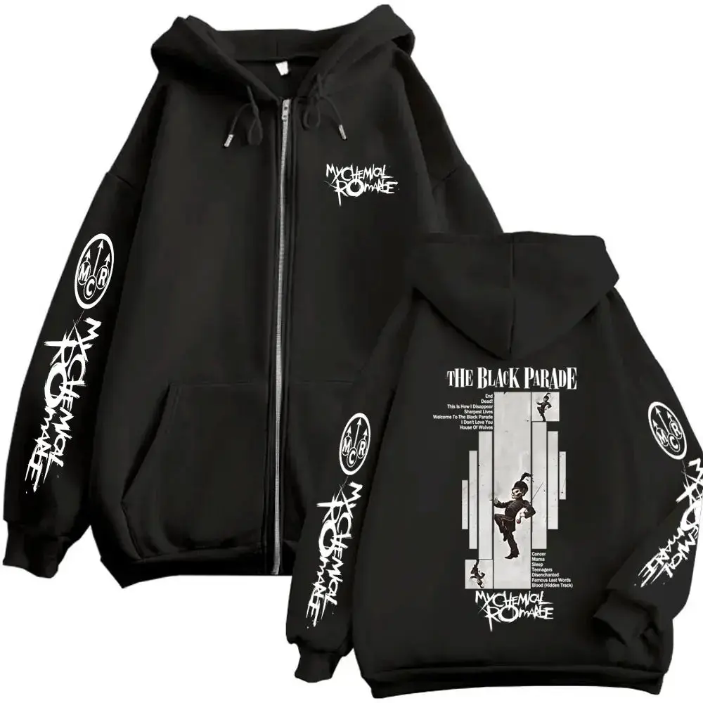 Punk Emo Rock My Chemical Romance The Black Parade Album Graphic Zipper Hoodie Men Women Casual Vintage Oversized Zip Up Jacket