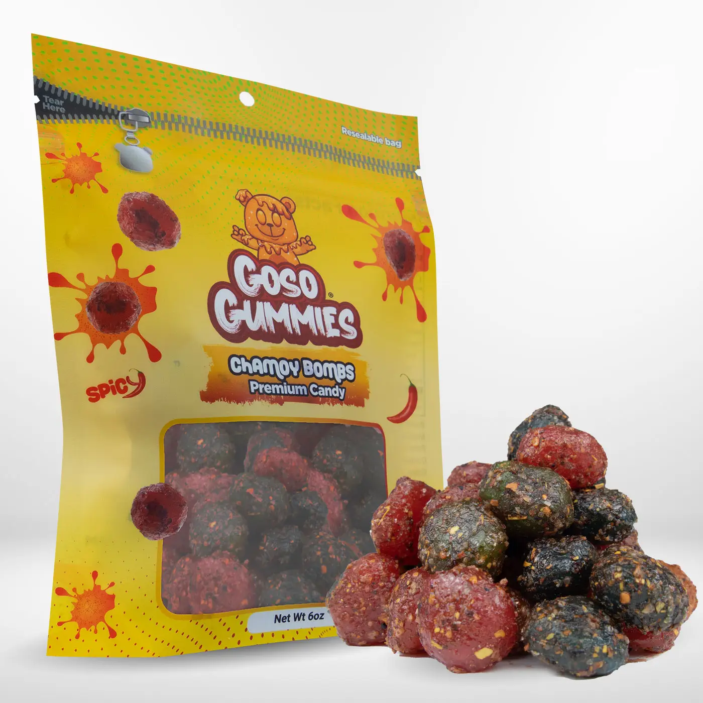 Goso Gummies Spicy Chamoy Viral Gusher Bombs - 6 Ounce Bag - Candy Snack
