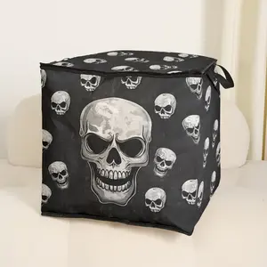 Cute Skull Print Blanket Versatile Storage Carrying Bag, Durable Material, Easy Carry Handle, Perfect for Halloween Home Use, Store Blankets & Toys, Fabric Storage Organizer
