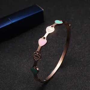 Sweet Heart Stainless Steel Charm Cuff Bangles Gold