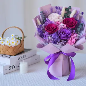 Flowers for Delivery Preserved Purple Rose Bouquet with Vase Lasts 3-5 Years Real Forever Gift for Mom Birthday Thanksgiving Christmas Women Grandma Wife Friends Her