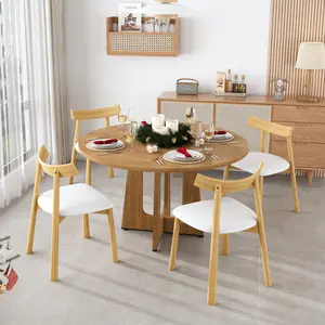 Round Dining Table for 4 People - 47" Rustic Farmhouse MDF Circle Table, 300lb Capacity, Super Easy Assembly for Dining Room/Kitchen, Spiced Oak Finish mesa para comedor