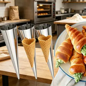 8/12 piece set of stainless steel cone baking molds, one-piece durable design, safe food grade stainless steel material, minimalist and practical baking style, cone one-piece shape, easy to make cream rolls, Danish pastries, ice cream cones