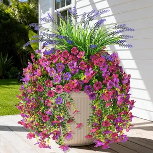 Artificial Fake Hanging Flowers Plants, Faux Silk Daisy Flower, Decorative, UV Resistant, Outdoor & Indoor Decor, Front Porch, Patio, Balcony, Garden, Fake Blossom Plants