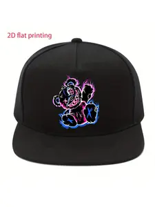 1pc of a Cool Bear Patterned Printed Hip-Hop Cap, Y2K Street Fashion Outdoor Sports Baseball Cap with a Flat Brim, Reversible Hat, Adjustable Unisex Cap, Adjustable Snapback Cap