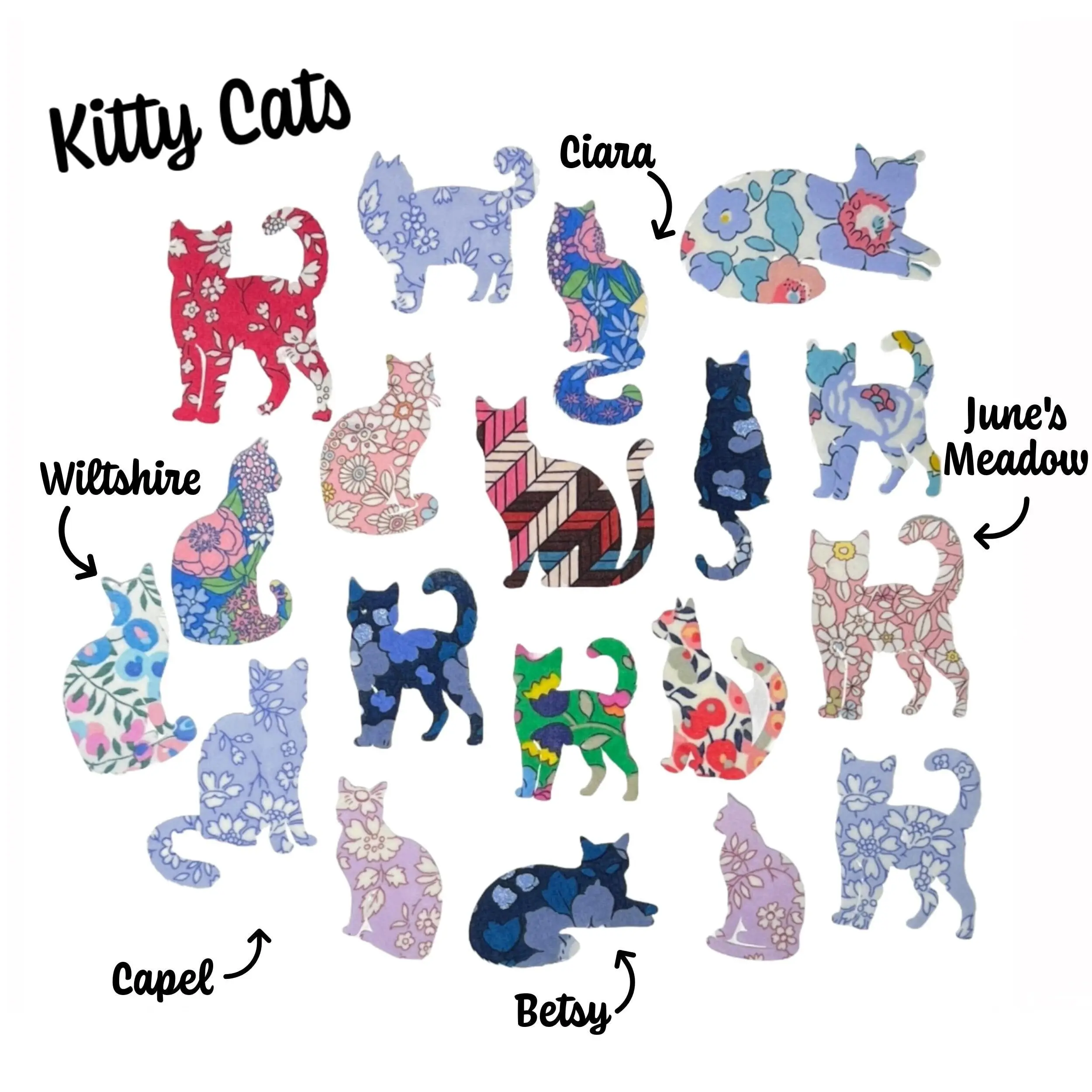 Liberty Fabric Cat Appliqués: Vintage-Inspired Iron-On Patches for Crafts