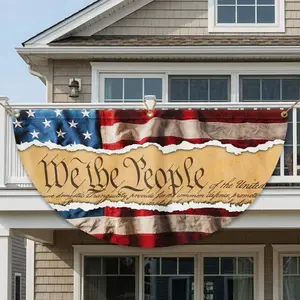“We The People” Semicircular Flag Banner – Patriotic USA Half-Round American Flag Decoration for Porch, Balcony, and Independence Day Display