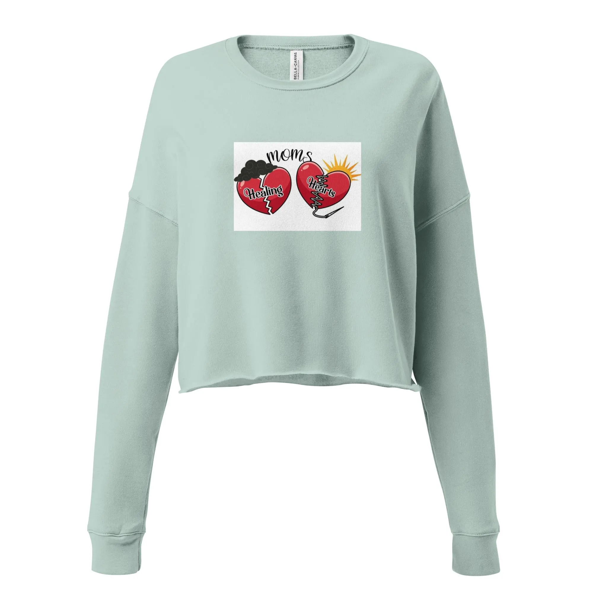 Awareness Apparel Crop Sweatshirt - Long Sleeve Fleece Hoodie with Heart Graphic & Ribbed Neckline for Women