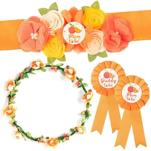 Little Cutie Citrus Maternity Sash Mom to Be & Daddy to Be Corsage Orange Clementine Flower Crown Pregnancy Sash Decoration Autumn Baby Shower Kit Party Favors Pregnancy Photo Prop Gift Leaf Masks