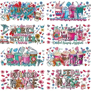 UV DTF Cup Wrap Transfer Stickers: 8 count Nurse UV DTF Cup Wraps for 16 oz Glass Water Bottle, Colorful Drink Cup Uvdtf Sticker, Inspirational Rub on Transfers , DIY Craft Gifts for