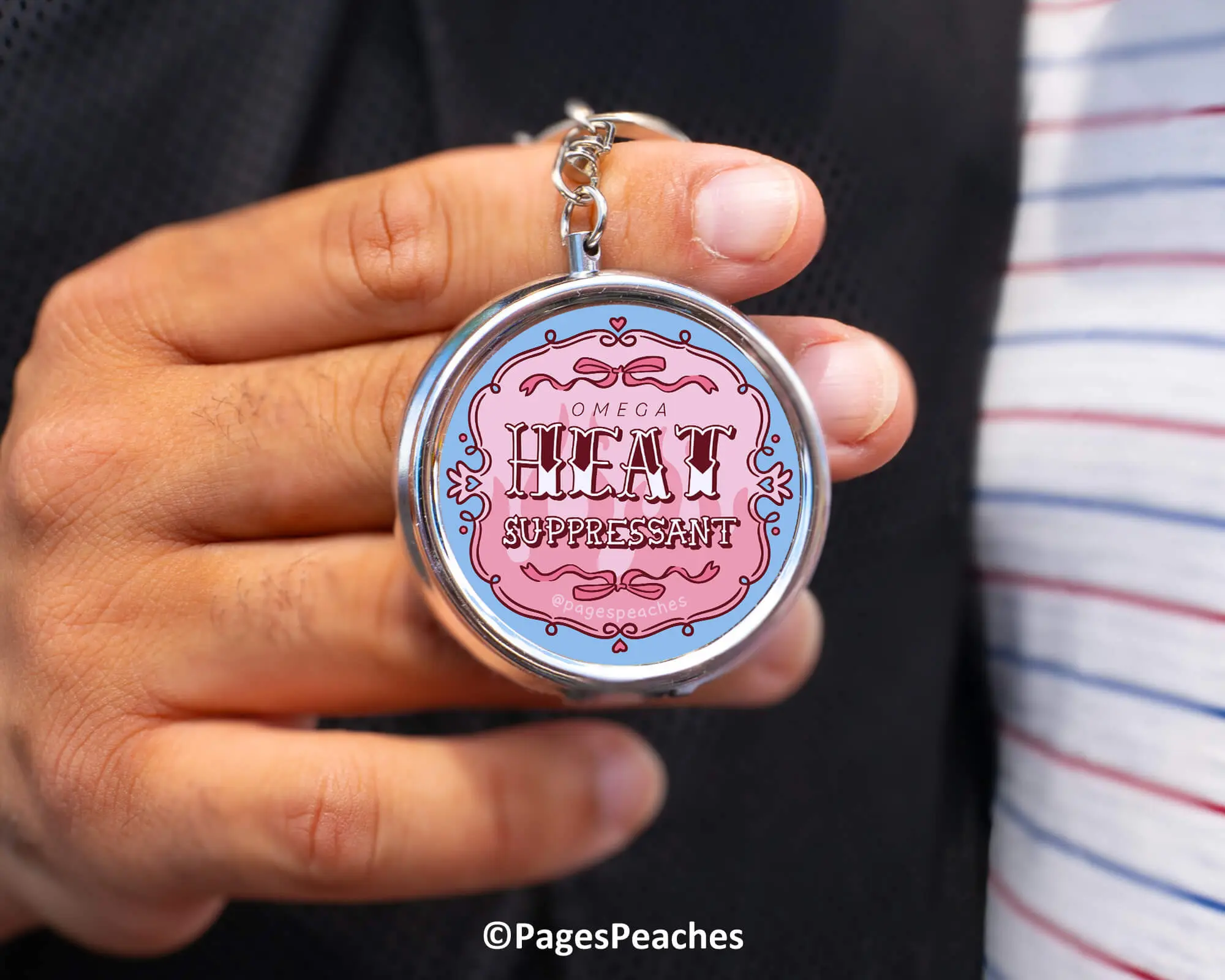 Page's Peaches Omega Heat Suppressant Pill Case Keychain with 3