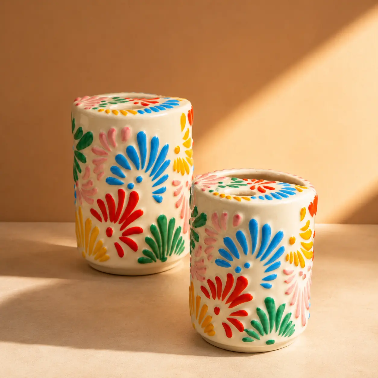 Hand-Painted Talavera Travel Mug | 17 oz Lead-Free Mexican Ceramic Tumbler | Multicolor Artisan Coffee Cup Gift for Mom