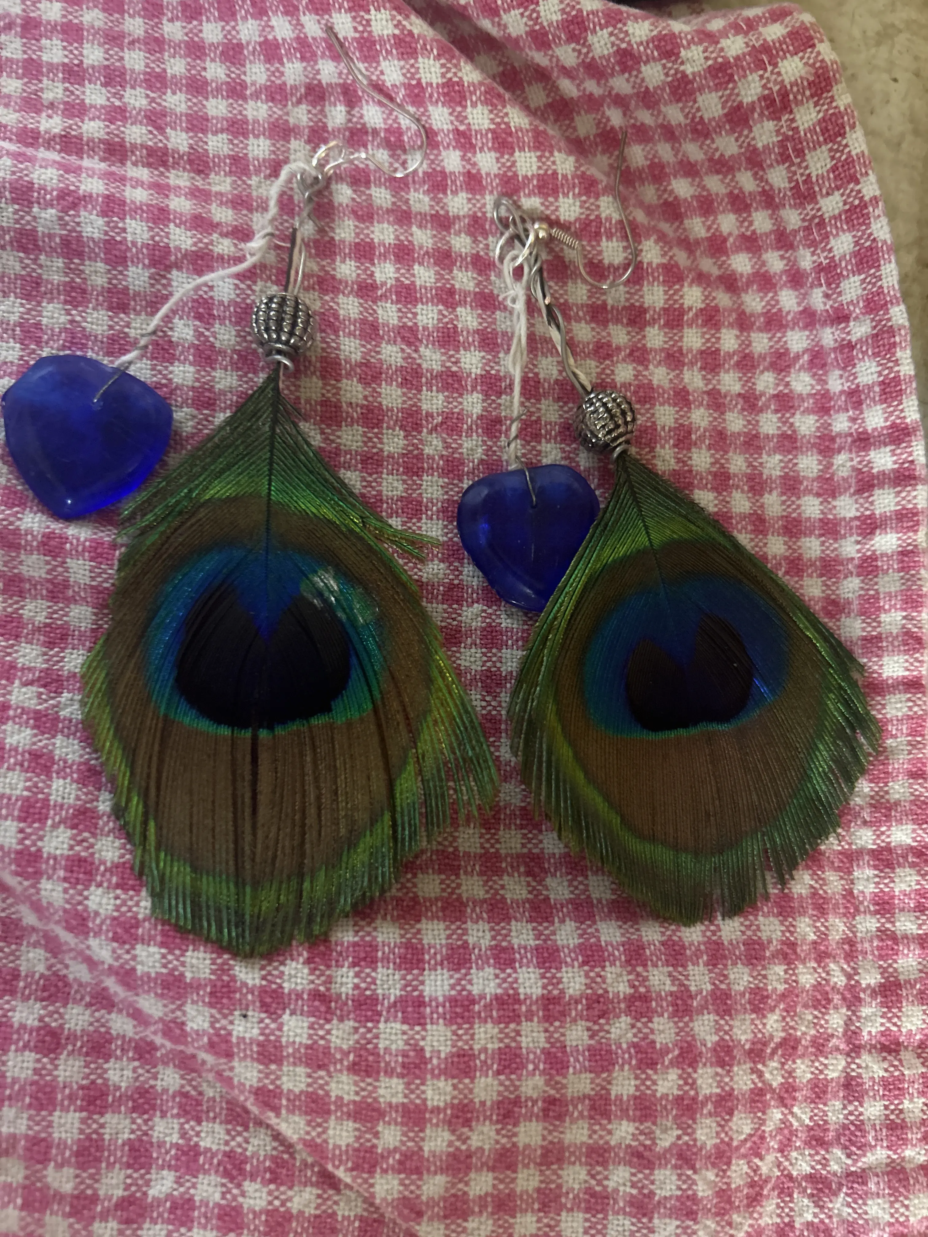 Handmade peacock feather earrings