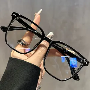 Unisex Fashionable Glasses, Square Cyberpunk Style Full Rim Oval PC Frame, Non-Prescription Lenses, Anti-Blue Light, Plastic Hinges, Light Comfortable for Computers, TVs