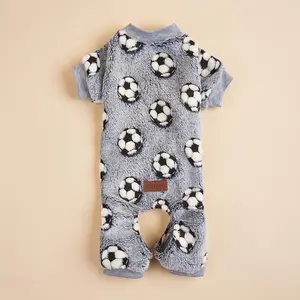 Football Print Pet Jumpsuit, Cute Pet Clothes for Small Dogs, Warm Pet Onesie, Pet Apparel for Fall & Winter, Dog & Cat Clothing Supplies