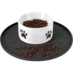 PetSafe Silicone Pet Food Mat - Waterproof Dog & Cat Feeding Mat with High Lip to Prevent Spills & Protect Floors Black