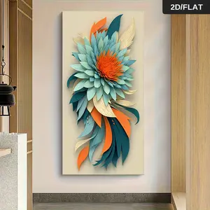 1Pcs Modern Paper Art Flower Canvas Wall Art Abstract Blue Orange Floral Print for Living Room Bedroom Minimalist Nordic Home Decor Unframed Decorative Painting Wall Art