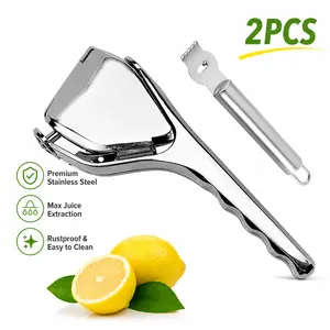 Lemon Squeezer with Stainless Steel Zester – Heavy Duty Metal Citrus Juicer, Manual Lime Press, Fast & Effortless, Maximum Juice Yield – Great for Lemons, Limes, Oranges
