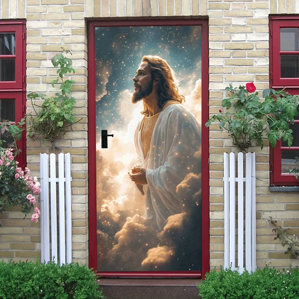 2pcs   Religious Theme Decorative Wall Sticker Jesus Icon Art Decal Living Room Bedroom Entrance Wall Decoration Self Adhesive Removable Christian Home Decor Religious Culture Wall Sticker  Collage Se