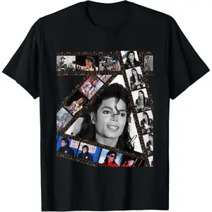 MJ M-Michael Jackson Music Fan Premium Cotton PrintCrew Neck T-Shirt Original Design Men'S TopCasualStreetwear for Adults (Men & Women) ChristmasGift | Birthday Gift | Black Top