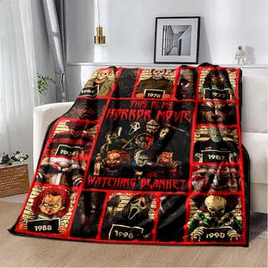 Horror Movie Blanket, Halloween Blanket, Lightweight Flannel Blanket, Suitable For Use On Sofas And In Living Rooms, Family Halloween Decoration, A Gift For Mystery Lovers And Horror Movie Fans. Christmas Blanket.